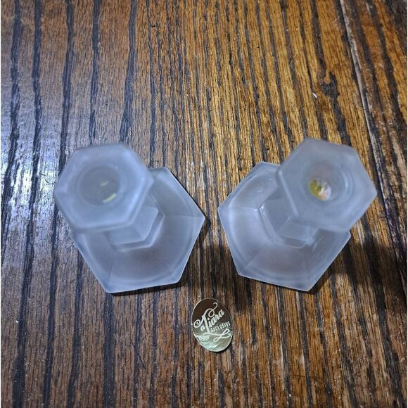 Vintage Tiara Exclusive Indiana Glass Frosted Candle Stick Candle Holders - Picture 2 of 4